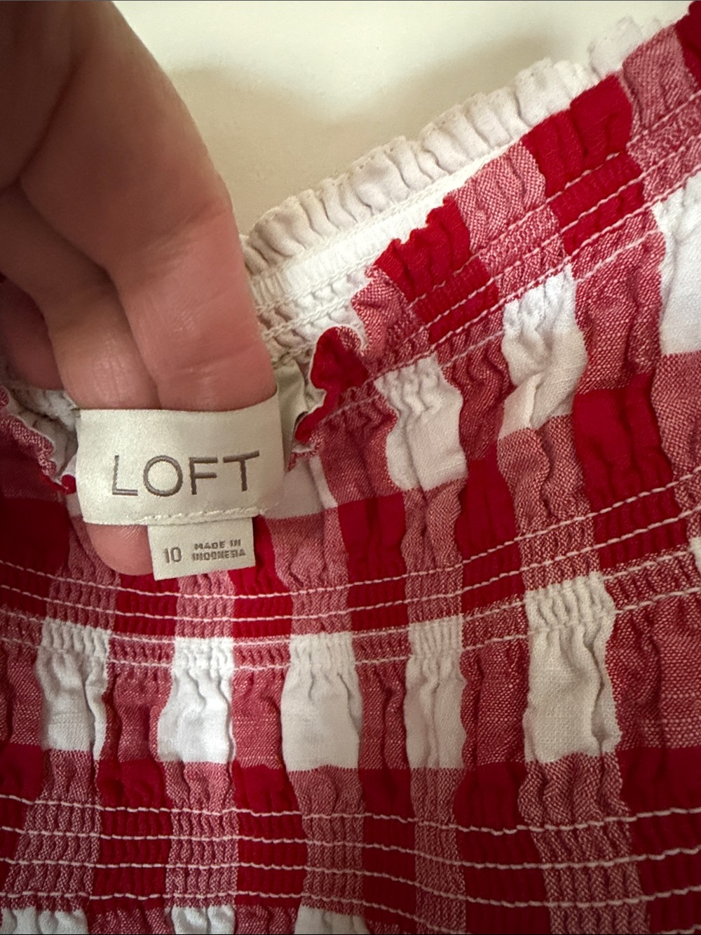 Loft Red and White Gingham Smocked Midi or Maxi Dress - Picture 2 of 4